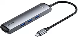 Мультипортовый USB Type-C хаб (концентратор) Baseus Mechanical Eye 6 in 1 USB-C USB3.0x3 + HDMI + RJ45 + USB-C PD Ethernet Grey (CAHUB-J0G)