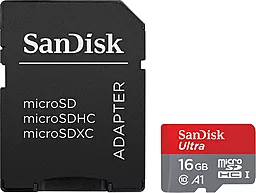Карта памяти SanDisk microSDHC 16GB Ultra Class 10 UHS-I A1 + SD-адаптер (SDSQUAR-016G-GN6MA)