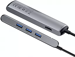 Мультипортовий Type-C хаб Baseus Mechanical Eye 6 in 1 USB-C USB3.0x3 + HDMI + RJ45 + USB-C PD Ethernet Grey (CAHUB-J0G) - мініатюра 2