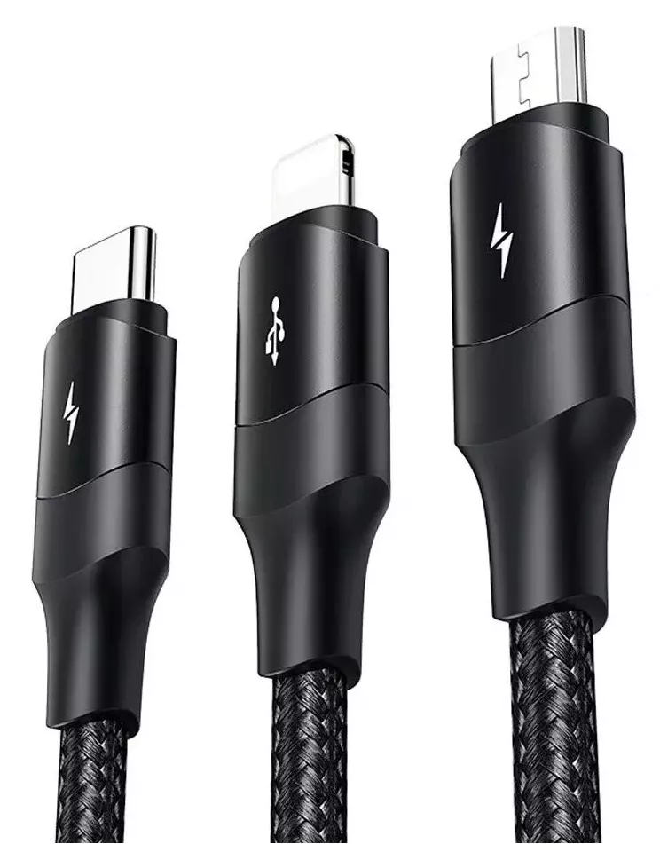 Универсальный кабель Usams U73 3-in-1 USB-A to Type-C/Lightning/micro USB 15w 3a 1.2м сable Black - фото 3