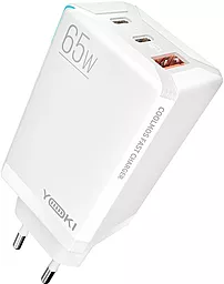Сетевое зарядное устройство Yoki Led YK-65 65W GaN Ultra PD 2xUSB-C/USB-A ports White - фото Сетевое зарядное устройство Yoki Led YK-65 65W GaN Ultra PD 2xUSB-C/USB-A ports White
