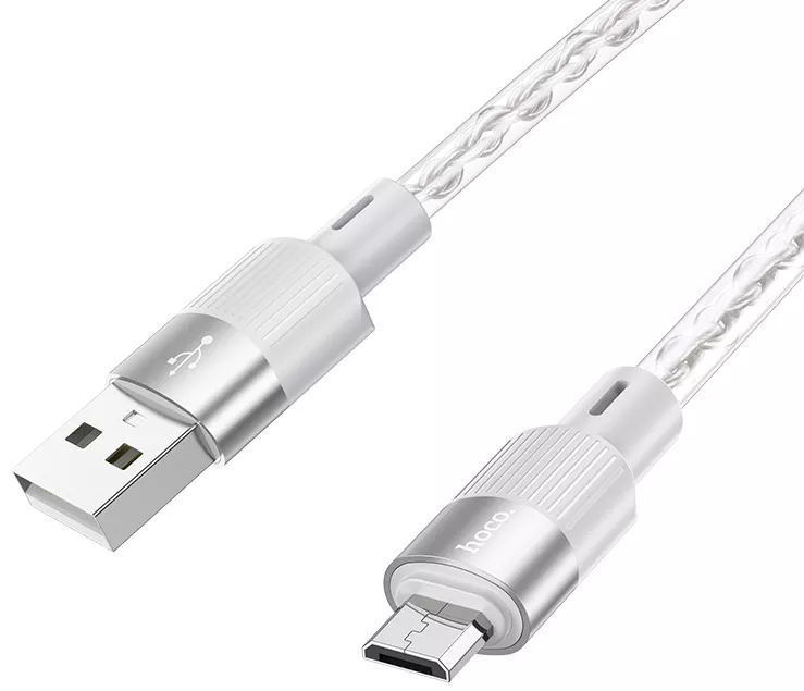 Кабель Hoco X99 Crystal Junction USB-A - micro USB 12w 2.4a 1м cable gray - фото 3