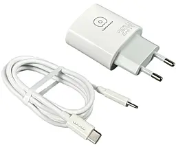 Мережевий зарядний пристрій WUW T86 25w PD USB-C fast charger + USB-C to USB-C cable white - фото Мережевий зарядний пристрій WUW T86 25w PD USB-C fast charger + USB-C to USB-C cable white