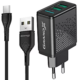 Мережевий зарядний пристрій Grand-X 15.5w 2xUSB-A ports home charger + USB-C cable black (CH-60T)