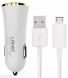 Автомобільний зарядний пристрій LDNio Double USB Car Charger + micro USB White / Gold (DL-C28)