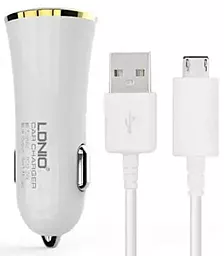Автомобильное зарядное устройство LDNio DL-C28 17w 2xUSB-A ports car charger + micro USB cable white/gold