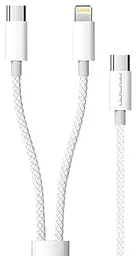 Универсальный кабель WUW X223 2-in-1 USB Type-C to Type-C/Lightning 60w 3a 1.2м PD cable White - фото Универсальный кабель WUW X223 2-in-1 USB Type-C to Type-C/Lightning 60w 3a 1.2м PD cable White