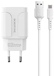 Мережевий зарядний пристрій Borofone BA37A Speedy 2.4a 2xUSB-A ports charger + USB-C cable white - фото Мережевий зарядний пристрій Borofone BA37A Speedy 2.4a 2xUSB-A ports charger + USB-C cable white