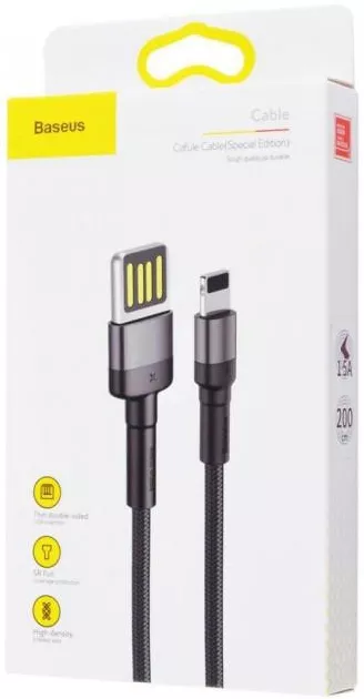 Кабель Baseus Cafule USB-A - Lightning 12w 2.4a 1м cable Grey/Black (CALKLF-GG1) - фото 4
