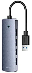 USB-A хаб Baseus 4-in-1 USB 3.0 gray (B0005280B811-10) - фото USB-A хаб Baseus 4-in-1 USB 3.0 gray (B0005280B811-10)