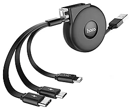 Кабель USB Hoco U50 Retractable 3in1 Lightning + micro USB + USB Type-C Cable Black