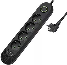 Сетевой фильтр (удлинитель) Voltronic F04U 4 розетки 10А 3xUSB-A 1.5м с выключателем Чёрный - фото Сетевой фильтр (удлинитель) Voltronic F04U 4 розетки 10А 3xUSB-A 1.5м с выключателем Чёрный