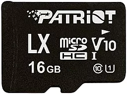 Карта памяти Patriot microSDHC 16GB LX Series Class 10 UHS-I U1 V10 (PSF16GLX1MCH)