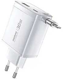 Мережевий зарядний пристрій Remax hidden telescopic 30w GaN PD USB-C/USB-A ports charger + Lightning cable white (U02-AC30Wi) - фото Мережевий зарядний пристрій Remax hidden telescopic 30w GaN PD USB-C/USB-A ports charger + Lightning cable white (U02-AC30Wi)