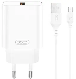 Мережевий зарядний пристрій XO CE33 18w QC3.0 USB-A home charger + micro USB cable white - фото Мережевий зарядний пристрій XO CE33 18w QC3.0 USB-A home charger + micro USB cable white