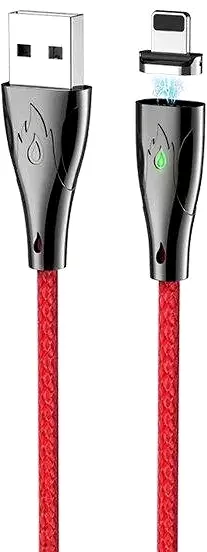 Кабель Hoco U75 magnetic Blaze LED USB-A - Lightning 12w 3a 1.2м cable Red - фото 1