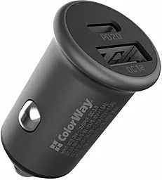 Автомобильное зарядное устройство с быстрой зарядкой ColorWay 38w PD/QC3.0 USB-C/USB-A ports car charger black (CW-CHA029PD-GR)