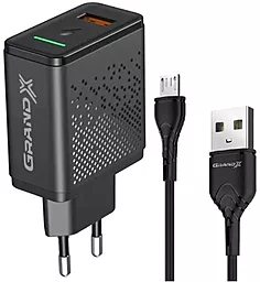 Мережевий зарядний пристрій Grand-X 18w QC3.0 fast charge + micro USB cable black (CH-650M)