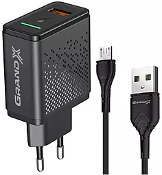 Сетевое зарядное устройство Grand-X 18w QC3.0 fast charge + micro USB cable black (CH-650M) - фото Сетевое зарядное устройство Grand-X 18w QC3.0 fast charge + micro USB cable black (CH-650M)