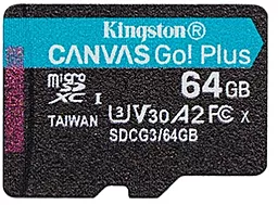 Карта памяти Kingston microSDXC 64GB Canvas Go Plus Class 10 UHS-I U3 V30 A2 (SDCG3/64GBSP)