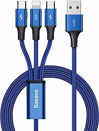 Універсальний кабель Baseus Rapid Series 3-in-1 USB-A to Type-C/Lightning/micro USB 18w 3.5a 1.2м сable Blue (CAJS000003) - фото Універсальний кабель Baseus Rapid Series 3-in-1 USB-A to Type-C/Lightning/micro USB 18w 3.5a 1.2м сable Blue (CAJS000003)