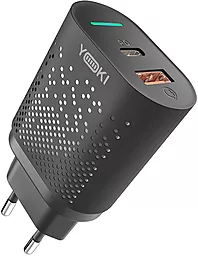 Сетевое зарядное устройство Yoki Led YK-20PD+QC 20W 3A USB-C/USB-A Black - фото Сетевое зарядное устройство Yoki Led YK-20PD+QC 20W 3A USB-C/USB-A Black