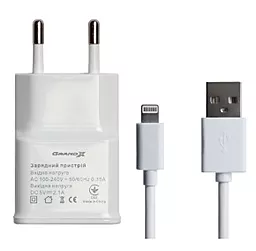 Сетевое зарядное устройство Grand-X 2.1a home charger + Lightning cable white (CH03LTW)