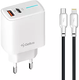 Мережевий зарядний пристрій Gelius Radiance GP-HC058 25w PD/QC3.0 USB-C/USB-A ports fast charg + USB-C to Lightning cable white - фото Мережевий зарядний пристрій Gelius Radiance GP-HC058 25w PD/QC3.0 USB-C/USB-A ports fast charg + USB-C to Lightning cable white
