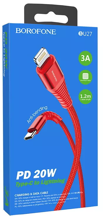 Кабель Borofone BU27 USB Type-C - Lightning 20w 3a 1.2м PD сable Red - фото 4