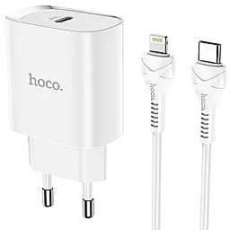 Сетевое зарядное устройство с быстрой зарядкой Hoco N14 20w PD USB-C fast charger + USB-C to Lightning cable white