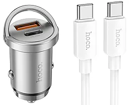 Автомобільний зарядний пристрій Hoco NZ10 45w PD USB-C/USB-A ports car charger + USB-C to USB-C silver - фото Автомобільний зарядний пристрій Hoco NZ10 45w PD USB-C/USB-A ports car charger + USB-C to USB-C silver