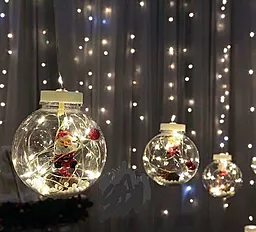Гирлянда Luca Lighting занавес штора Шары с наполнением Дед Мороз, 3.0м, 10 шаров Теплый белый - миниатюра 3
