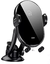 Автотримач с автозатисканням, з бездротовою зарядкою Usams Automatic Coil Induction Holder (Center Console) 15W Black (US-CD131)