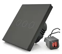 Сенсорний трьохканальний вимикач без заземлення з WiFi керування Black