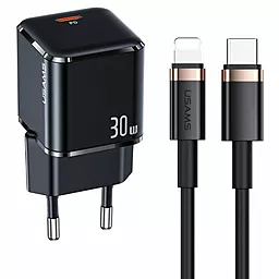 Мережевий зарядний пристрій Usams T45 UX Series USB-C PD&QC3.0 30W 3A with Lightning-Type-C cable Black