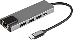 Мультипортовый USB Type-C хаб (концентратор) XoKo AC-500 2xUSB 3.0/Type-C HDMI RJ45 Grey (XK-AC500-SL)