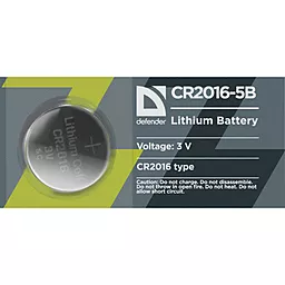 Батарейки Defender CR2016 (в блістері 5 штук) 3 V