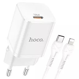 Мережевий зарядний пристрій Hoco N19 Rigorous PD25W USB-C Port + USB-C to Lightning Cable White