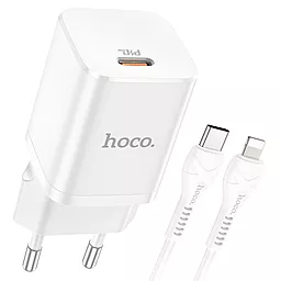 Сетевое зарядное устройство Hoco N19 25w PD USB-C fast charger + USB-C to Lightning cable white - фото Сетевое зарядное устройство Hoco N19 25w PD USB-C fast charger + USB-C to Lightning cable white