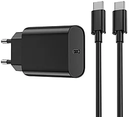 Сетевое зарядное устройство WIWU Wi-U001 20w PD USB-C home charger + Type-C/Type-C cable black - фото Сетевое зарядное устройство WIWU Wi-U001 20w PD USB-C home charger + Type-C/Type-C cable black
