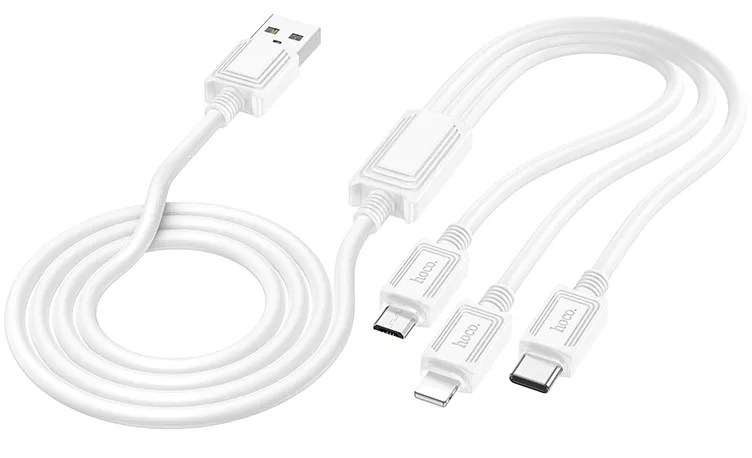 Універсальний кабель Hoco X74 3-in-1 USB-A to Type-C/Lightning/micro USB 10w 1м сable White - фото 3