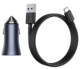 Автомобільний зарядний пристрій з швидкою зарядкою Baseus Golden Contactor Pro Dual USB-A/USB-C QC 40w 5A + USB Type-C cable dark gray (TZCCJD-0G) - мініатюра 2