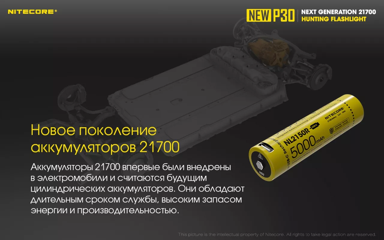 Фонарик аккумуляторный Nitecore P30 NEW (6-1233_new_set) (1x18650, 1x21700, 2xCR123, 2xRCR123) - фото 7