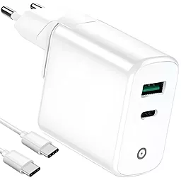 Сетевое зарядное устройство Infinix XC05 20w PD USB-C/USB-A ports charger + USB-C to USB-C cable white