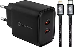 Сетевое зарядное устройство Powermax Eclipse 35w GaN PD 2xUSB-C ports charger + USB-C - Lightning 27w cable black