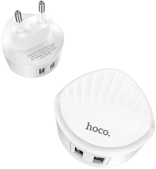 Сетевое зарядное устройство Hoco C67A Shell 2.4a 2xUSB-A ports home charger white - фото 1