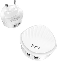 Сетевое зарядное устройство Hoco C67A Shell 2.4a 2xUSB-A ports home charger white - фото Сетевое зарядное устройство Hoco C67A Shell 2.4a 2xUSB-A ports home charger white