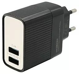 Сетевое зарядное устройство с быстрой зарядкой MOXOM MX-HC46 Auto-ID 2.4a 2xUSB-A ports charger + Lightning cable black - фото Сетевое зарядное устройство с быстрой зарядкой MOXOM MX-HC46 Auto-ID 2.4a 2xUSB-A ports charger + Lightning cable black