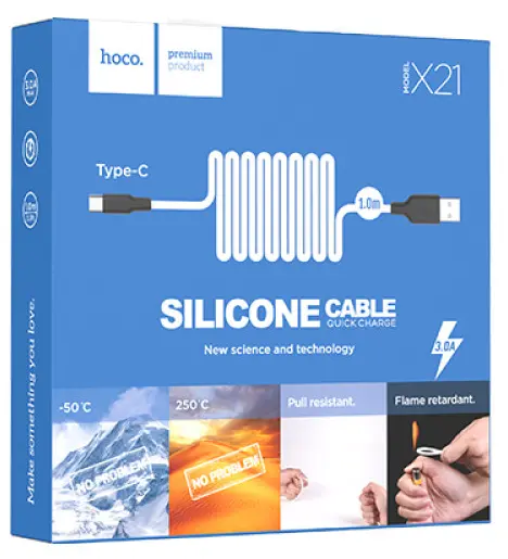 Кабель Hoco X21 Silicone USB-A - Type-C 10w 1м cable Black/White - фото 3