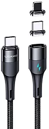 Кабель USB PD Usams U66 Magnetic 60W Type-C - Type-C/Lightning Cable Black (US-SJ495)